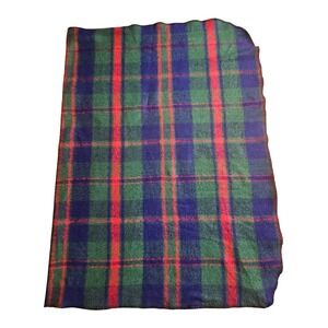 Vintage San Marcos Plaid Blanket Acrylic 45"x72" Mexico Rustic Cottagecore Cabin